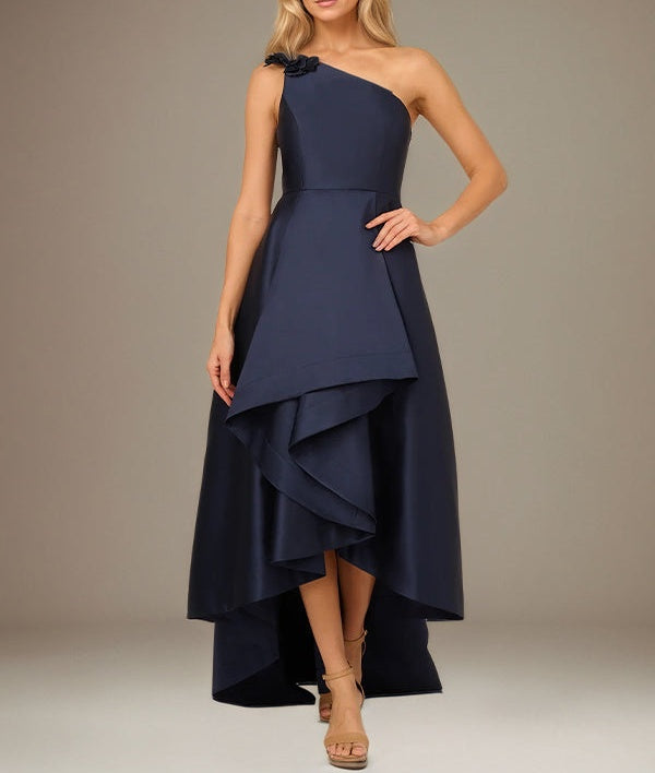 Royal Blue A Line Stretch Crepe One Shoulder Sleeveless Asymmetrical Length Dress