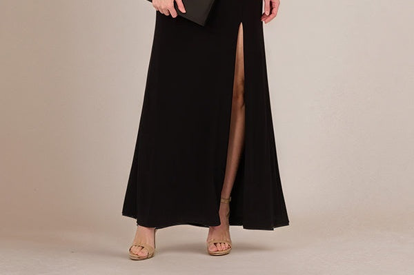 Black V-Neck Ankle Length Chiffon Mother of The Bride Dresses With High Slit