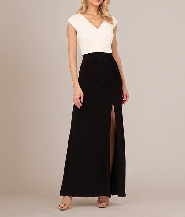 Black V-Neck Ankle Length Chiffon Mother of The Bride Dresses With High Slit