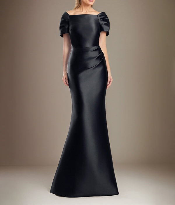 Trumpet/Mermaid Short Sleeves Floor Length Satin Mother Of The Bride Dress