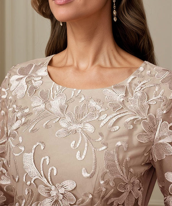 Crew Neck A Line Ruffle Ruched Lace Maxi Dress Mother Of The Bride Dress