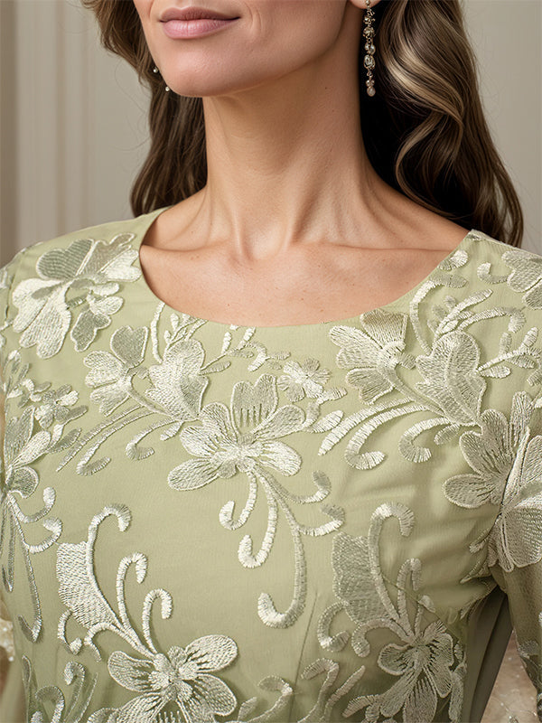 Crew Neck A Line Ruffle Ruched Lace Maxi Dress Mother Of The Bride Dress
