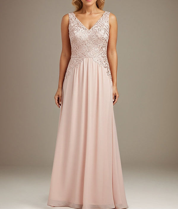 Burgundy A-line V Neck Floor-Length Lace Chiffon Mother of the Bride Dresses