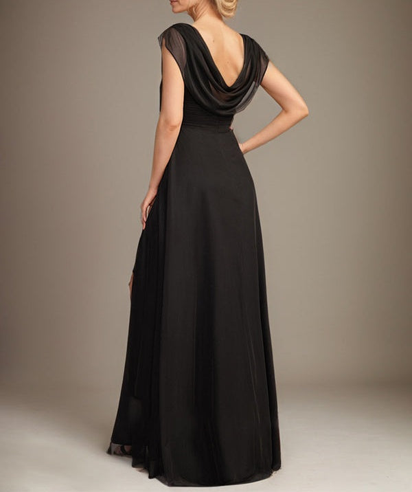 A-line Scoop Floor-Length Chiffon Mother of the Bride Dress With Pleated Beading