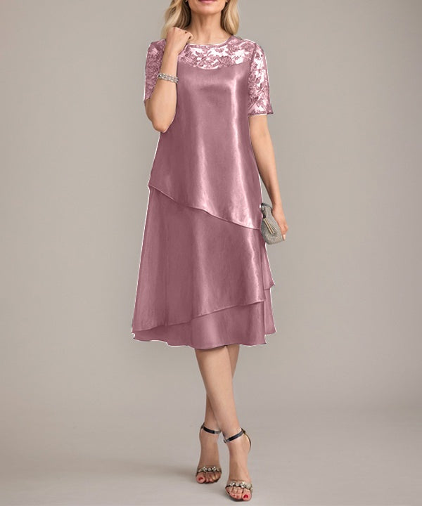 A-Line Scoop Knee-Length Mother of the Bride Dress With Applique & Sequins