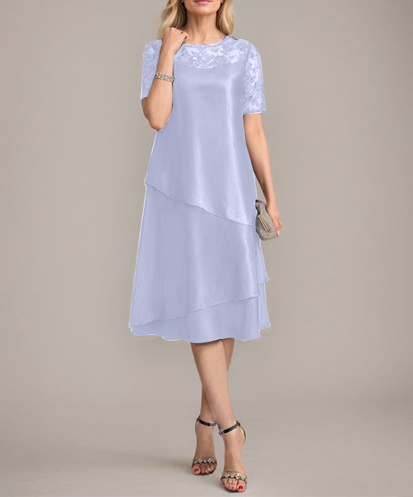A-Line Scoop Knee-Length Mother of the Bride Dress With Applique & Sequins