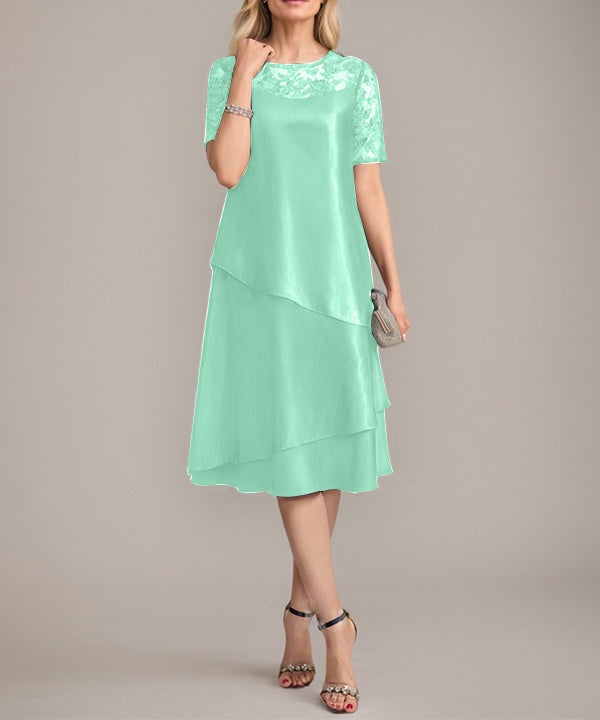 A-Line Scoop Knee-Length Mother of the Bride Dress With Applique & Sequins