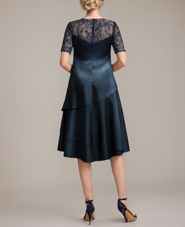 A-Line Scoop Knee-Length Mother of the Bride Dress With Applique & Sequins