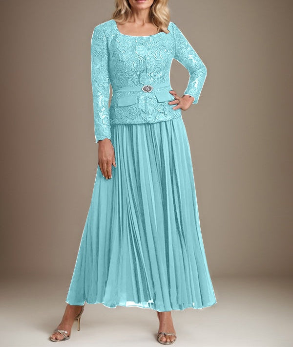 A-line Square Ankle-Length Chiffon Mother of the Bride Dress With Pleated
