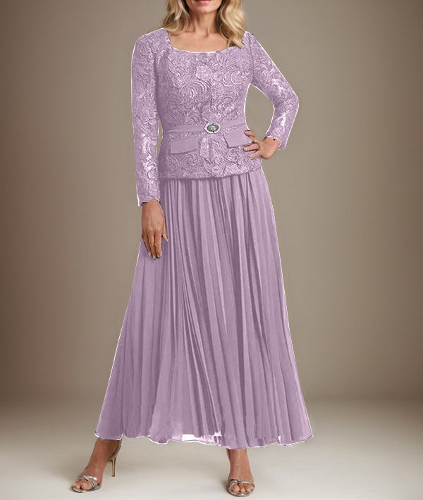 A-line Square Ankle-Length Chiffon Mother of the Bride Dress With Pleated