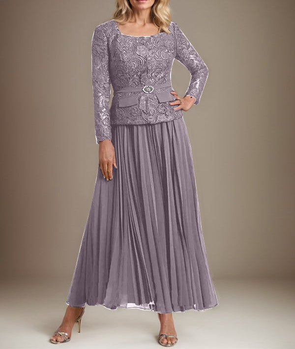 A-line Square Ankle-Length Chiffon Mother of the Bride Dress With Pleated