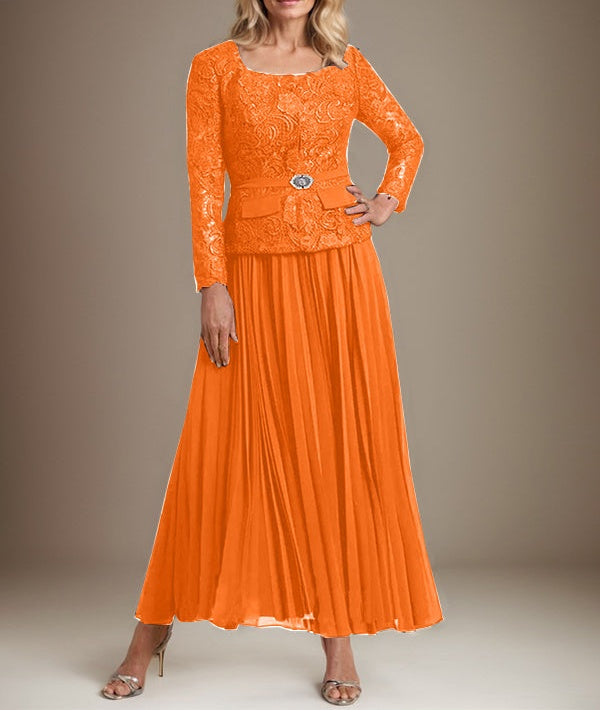 A-line Square Ankle-Length Chiffon Mother of the Bride Dress With Pleated