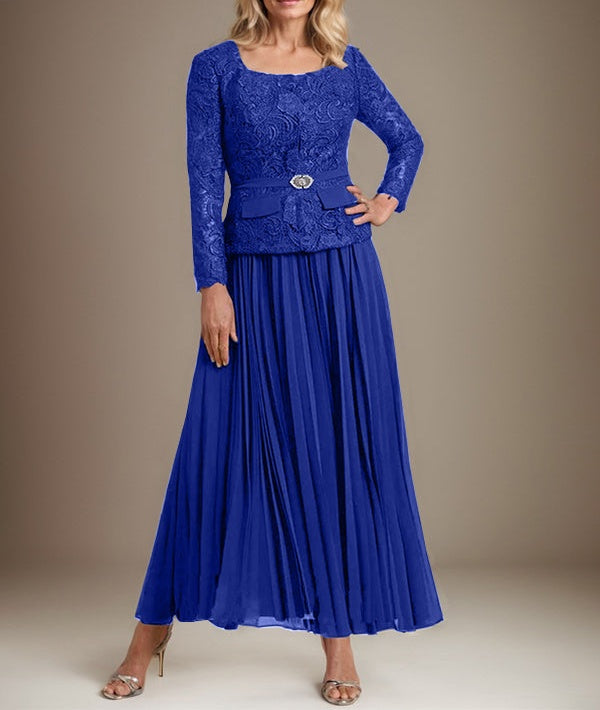 A-line Square Ankle-Length Chiffon Mother of the Bride Dress With Pleated