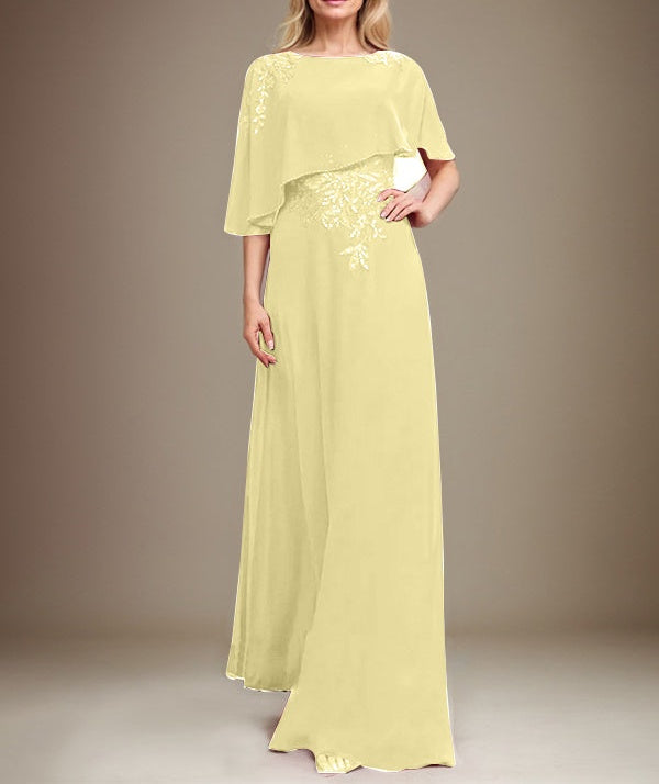 A-line Scoop Floor-Length Chiffon Lace Mother of the Bride Dress With Sequins Beading