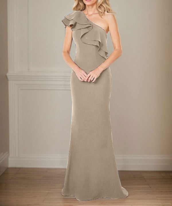 A-line One Shoulder Floor-Length Chiffon Mother of the Bride Dress With Ruffles