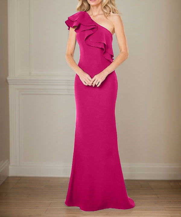 A-line One Shoulder Floor-Length Chiffon Mother of the Bride Dress With Ruffles