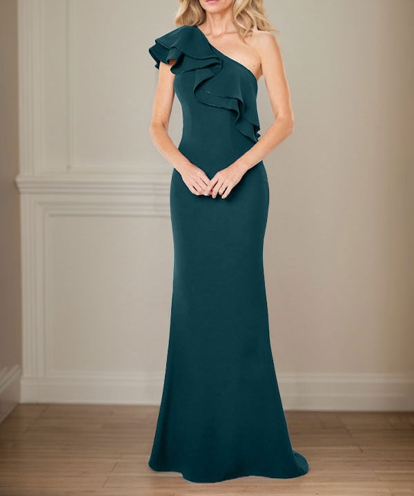 A-line One Shoulder Floor-Length Chiffon Mother of the Bride Dress With Ruffles