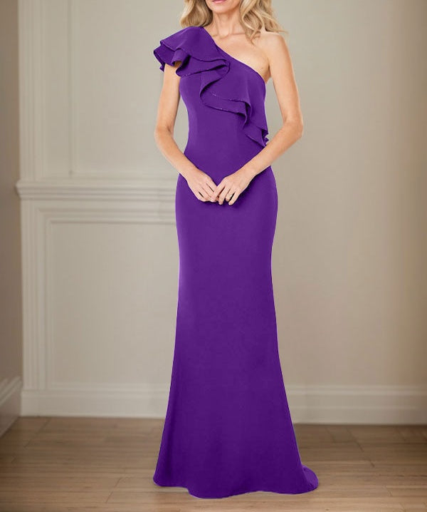 A-line One Shoulder Floor-Length Chiffon Mother of the Bride Dress With Ruffles