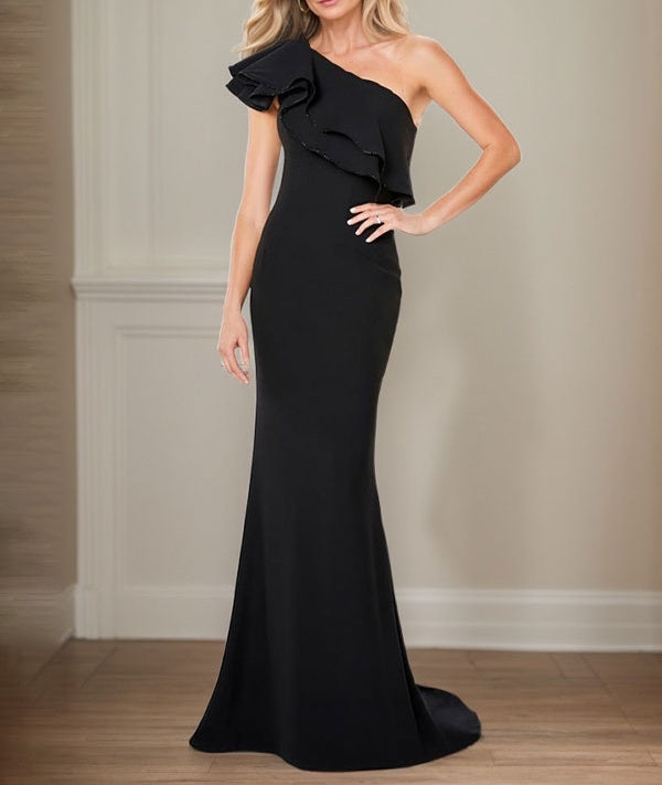 A-line One Shoulder Floor-Length Chiffon Mother of the Bride Dress With Ruffles