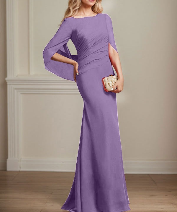 Trumpet/Mermaid Boat Neck Floor-Length Chiffon Mother of the Bride Dress With Pleated
