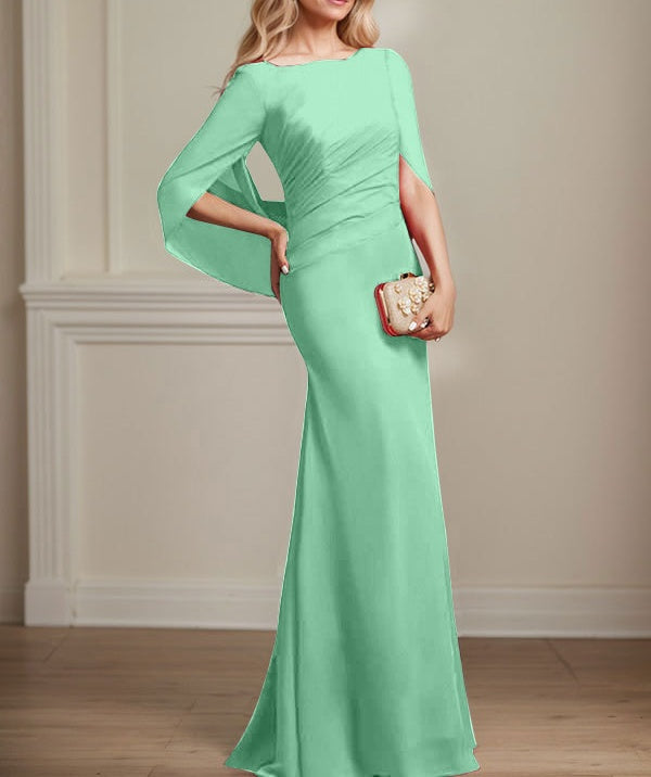 Trumpet/Mermaid Boat Neck Floor-Length Chiffon Mother of the Bride Dress With Pleated