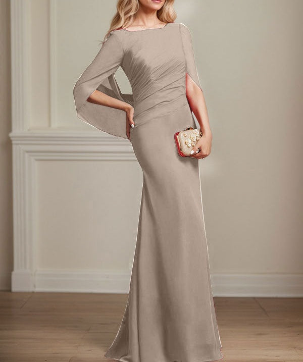 Trumpet/Mermaid Boat Neck Floor-Length Chiffon Mother of the Bride Dress With Pleated