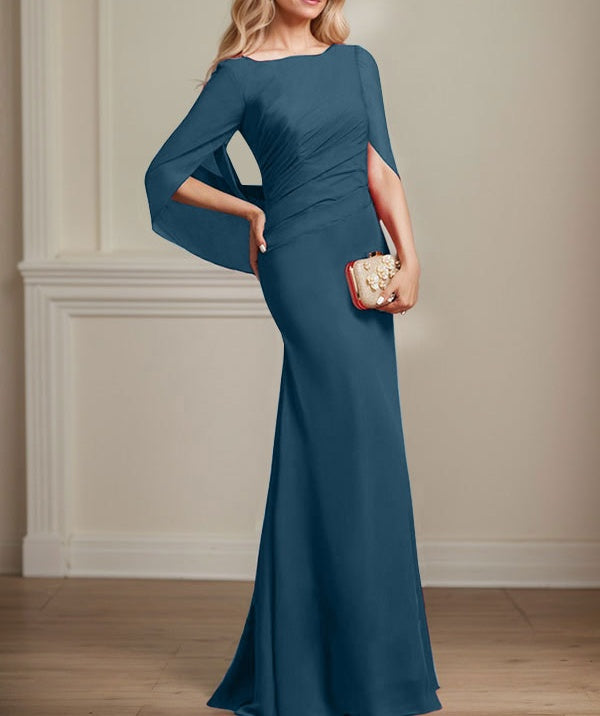 Trumpet/Mermaid Boat Neck Floor-Length Chiffon Mother of the Bride Dress With Pleated