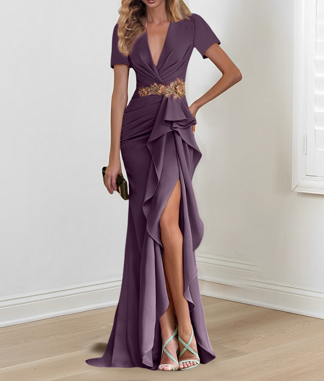 Mermaid/Trumpet Floor-Length V Neck Mother of the Bride Dresses with Ruffles