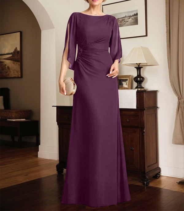 Sheath/Column Scoop Floor-Length Chiffon Mother of the Bride Dress With Pleated Beading