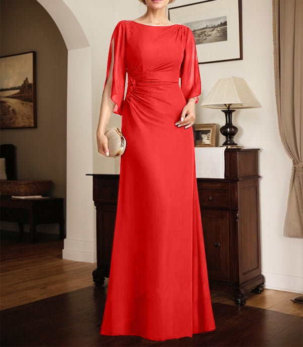 Sheath/Column Scoop Floor-Length Chiffon Mother of the Bride Dress With Pleated Beading