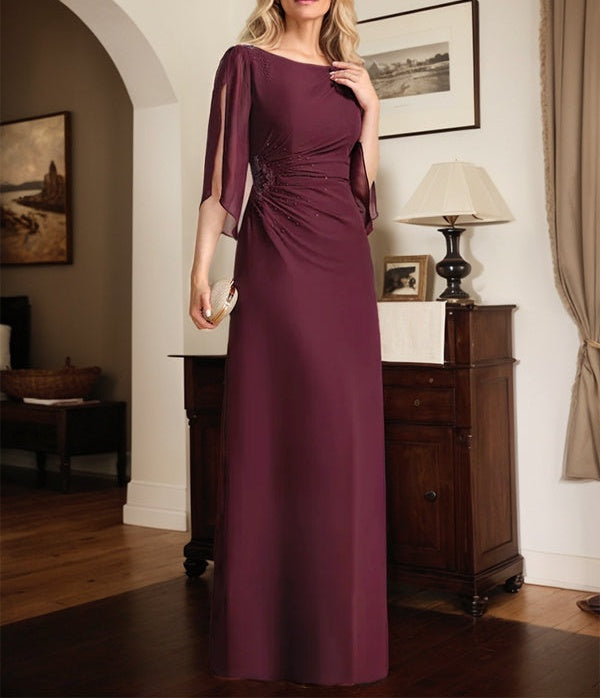 Sheath/Column Scoop Floor-Length Chiffon Mother of the Bride Dress With Pleated Beading
