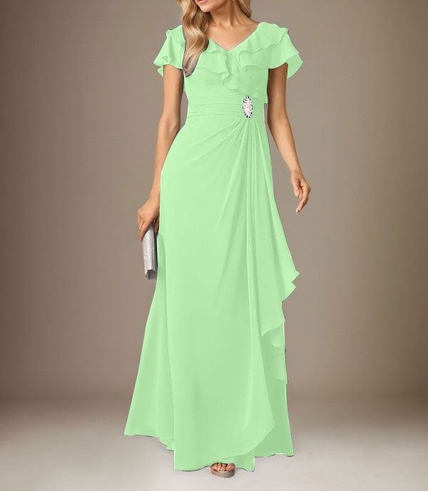 Stormy A-Line V-Neck Ruched Chiffon Dress