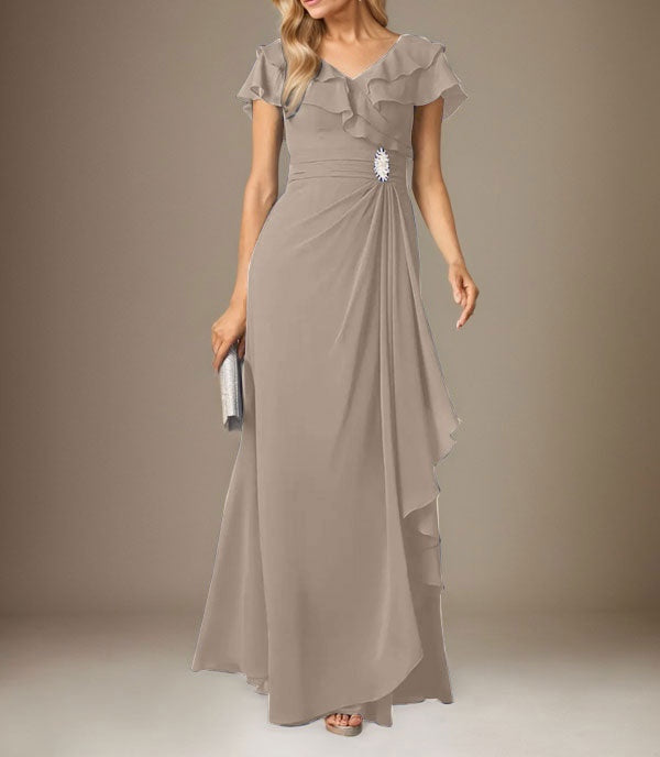 Stormy A-Line V-Neck Ruched Chiffon Dress