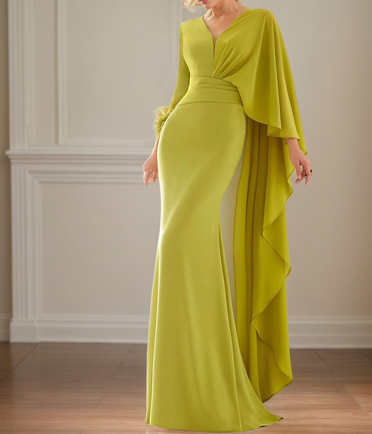 Lime Chiffon Sheath/Column V Neck Long Sleeves Floor Length Mother of the Bride Dresses
