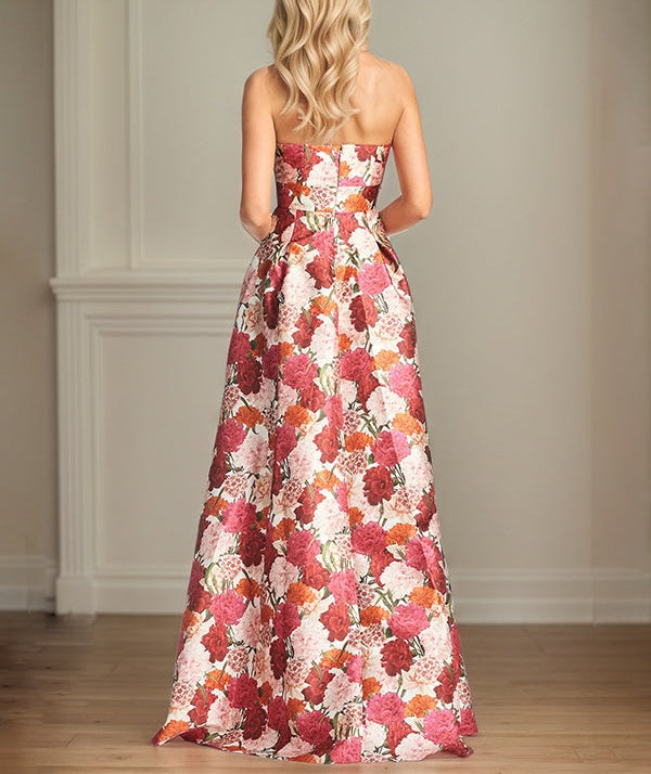 A-Line Off the Shoulder Satin Red Floral Mother of the Bride Dress