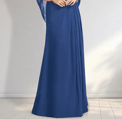 A-line Scoop Illusion Floor-Length Lace Chiffon Mother of the Bride Dress With Pleated Sequins