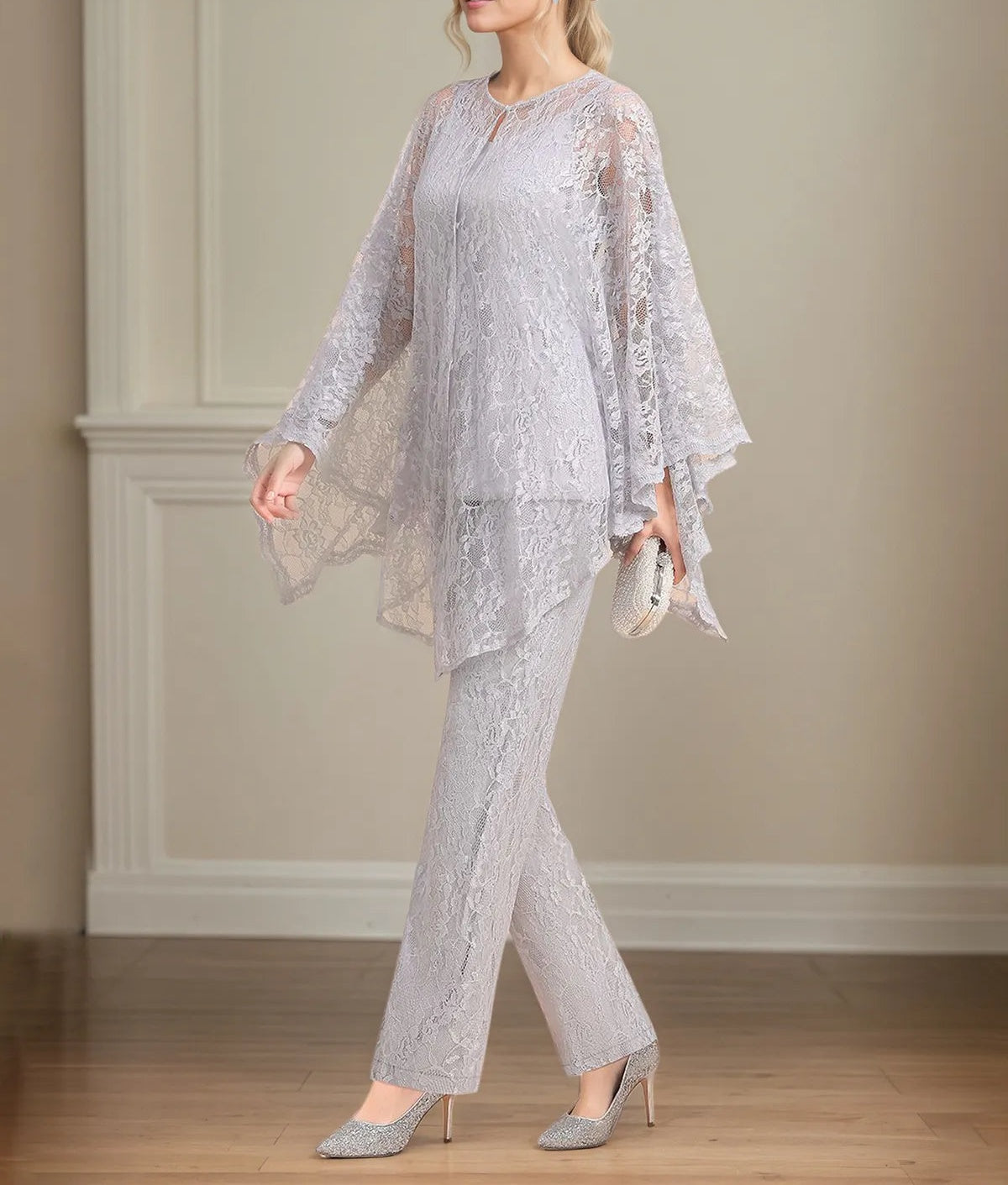 Chiffon V Neck Sleeveless Floor Length Mother of the Bride Pantsuits With Appliques
