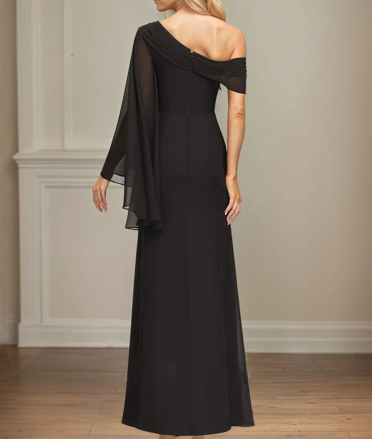 Sheath/Column One Shoulder Floor-Length Chiffon Dress With Pleated