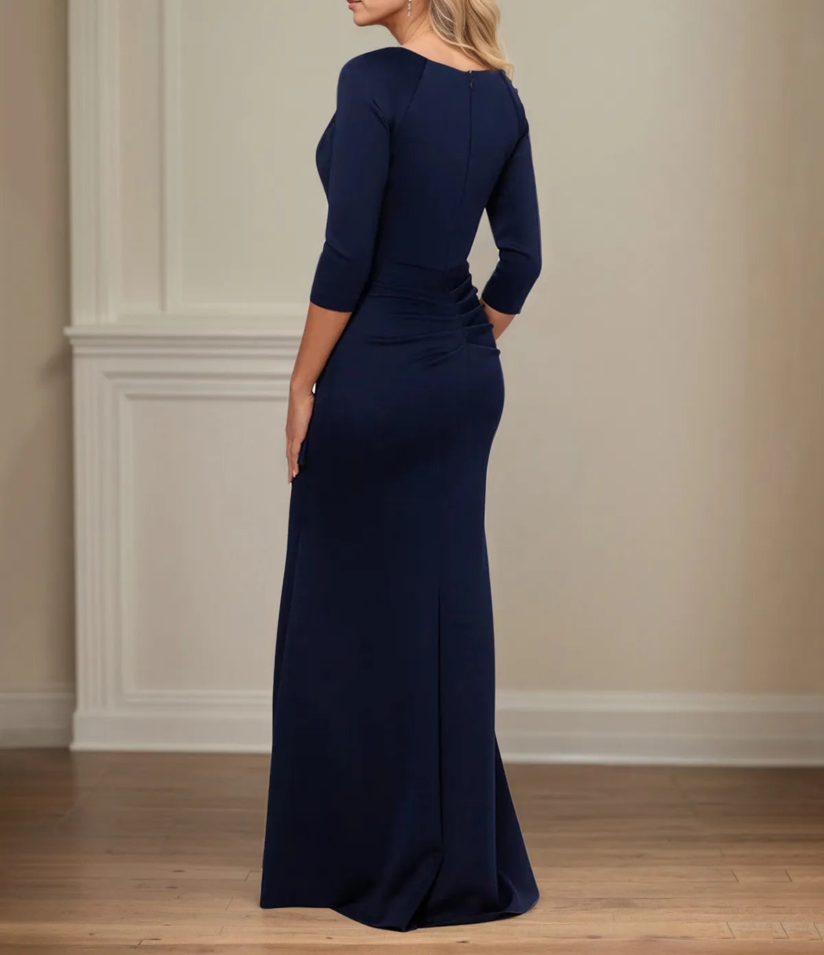 Trumpet/Mermaid V Neck 3/4 Sleeve Floor Length Stretch Crepe Mother of the Bride Dress With Ruffles