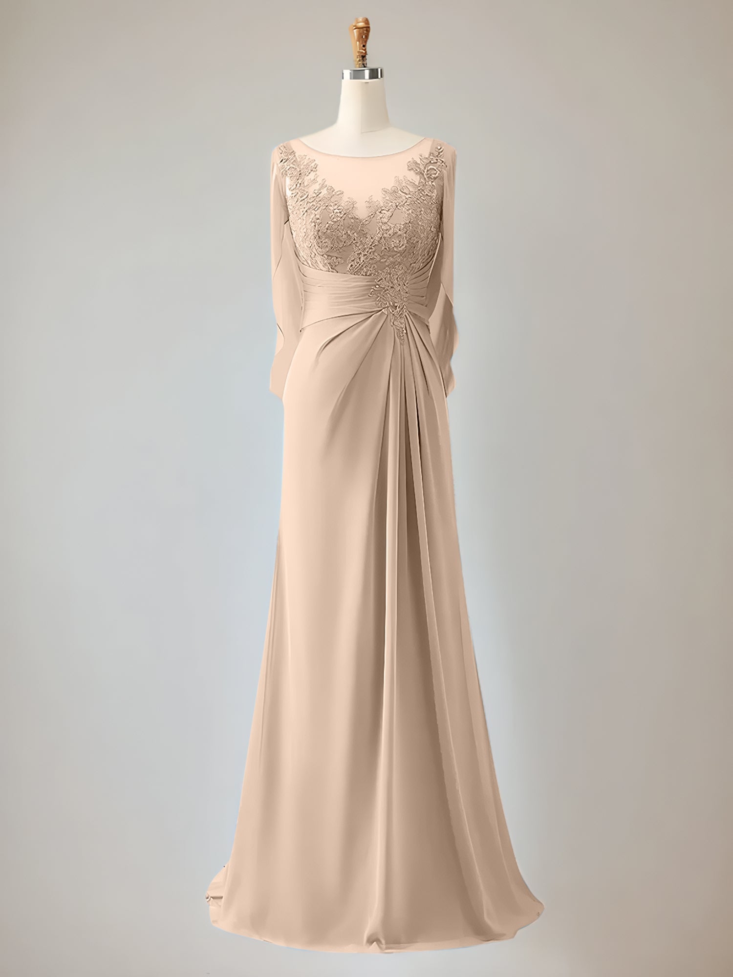 Trumpet/Mermaid Scoop Neck 1/2 Sleeve Chiffon Mother of the Bride Dress With Beadings