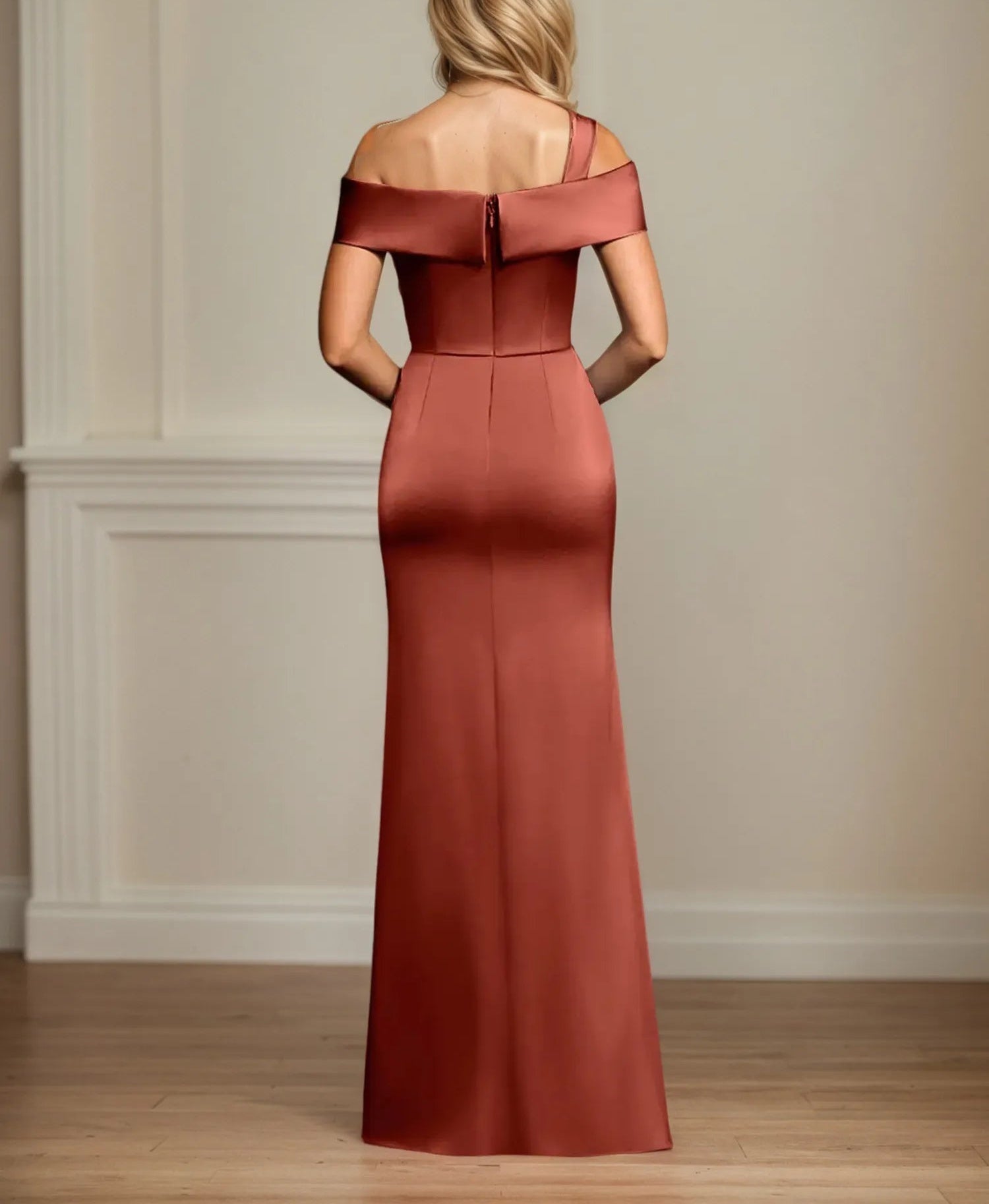Trumpet/Mermaid Off the Shoulder Floor Length Ruched Satin Mother Of the Bride Dress