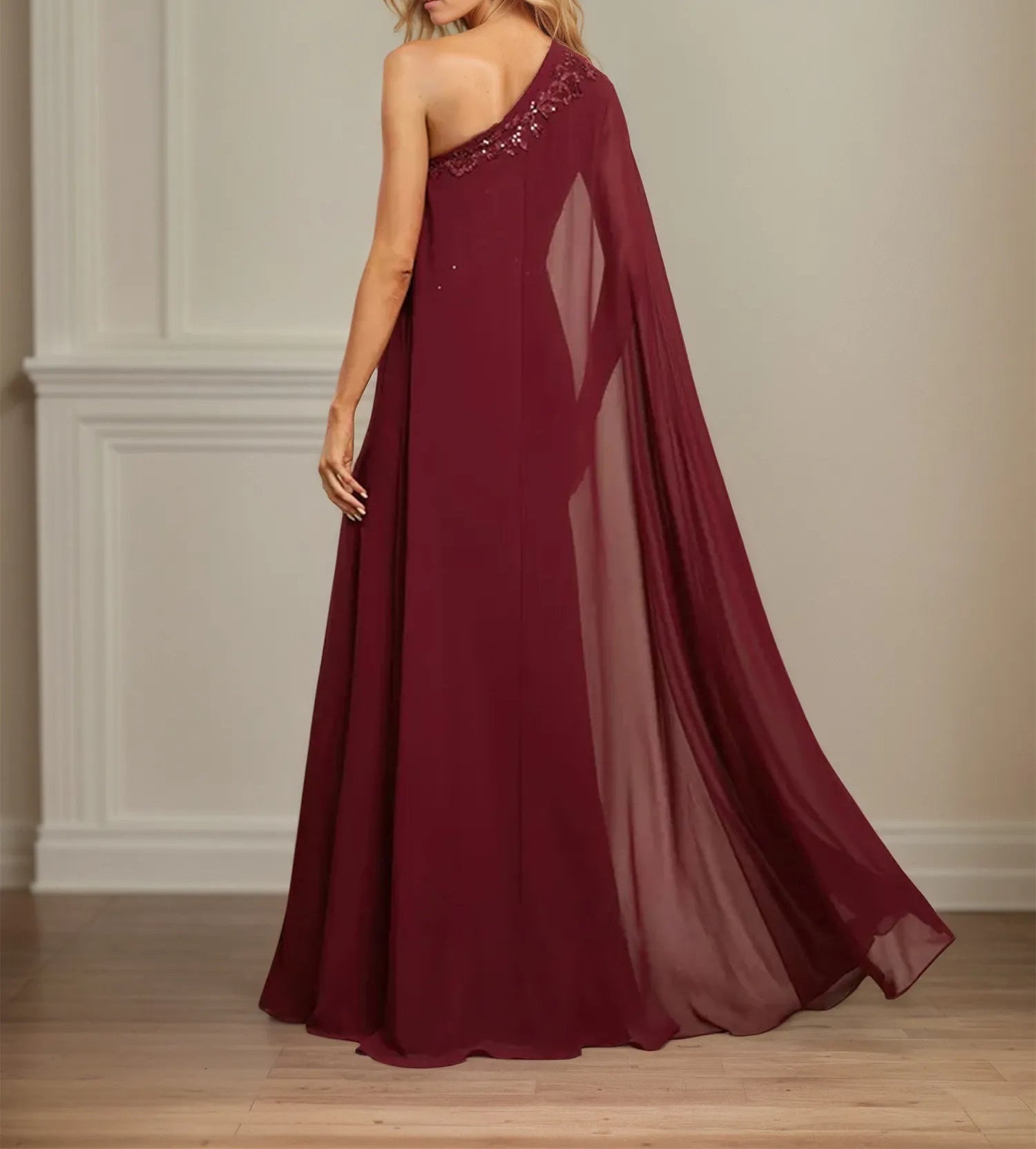 Sheath/Column One Shoulder Floor-Length Chiffon Mother of the Bride Dress With Appliques