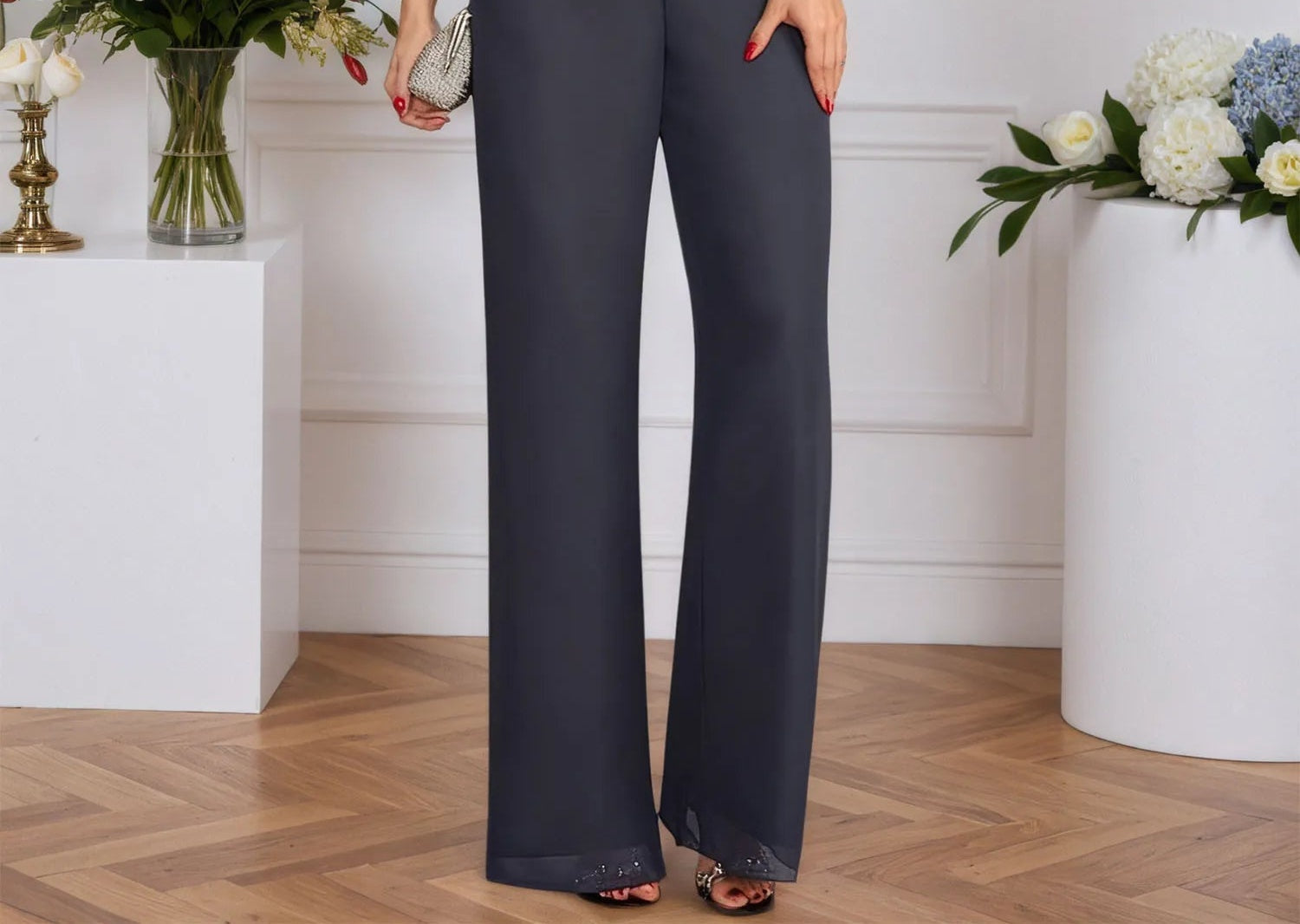 Pantsuits Separates V-Neck Floor-Length Lace Chiffon Mother of the Bride Dress
