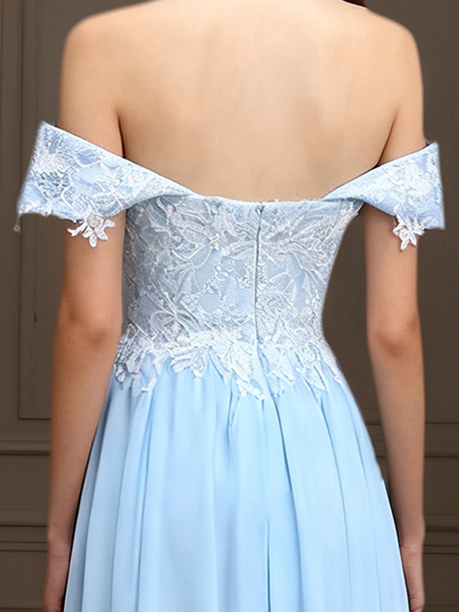 Elegant Off the Shoulder Chiffon Sheath Long Mother of the Bride with Lace Appliques