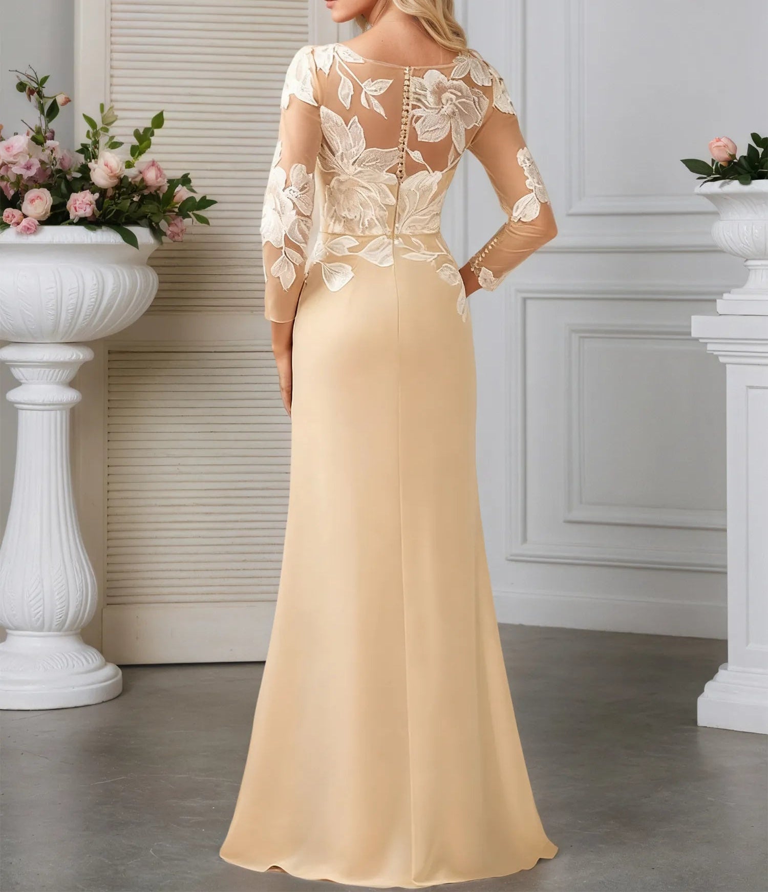 Sheath/Column Scoop Illusion Sweep Train Chiffon Evening Dress With Sequins