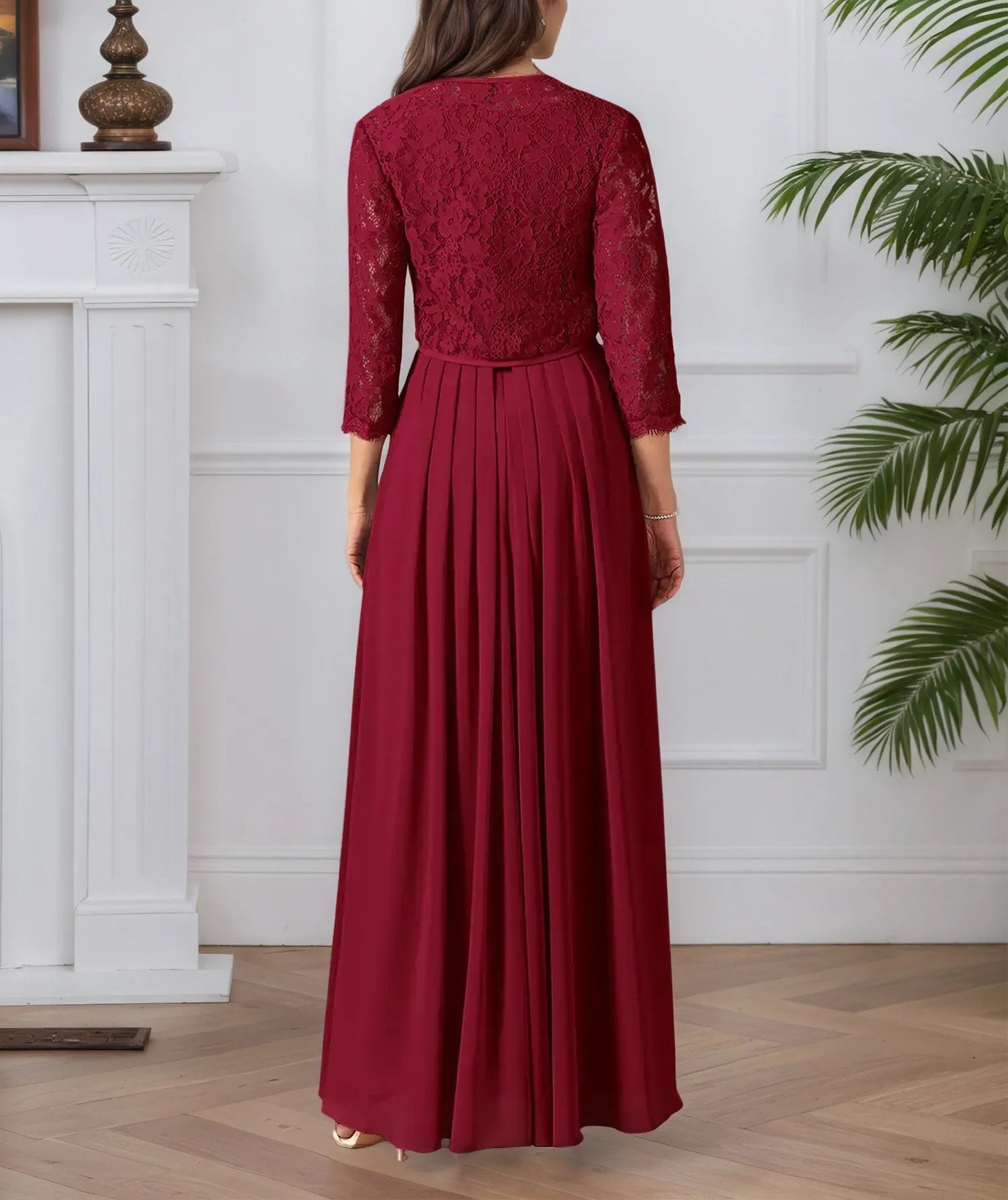 A-Line Square Neckline Lace Chiffon Mother of the Bride Dress
