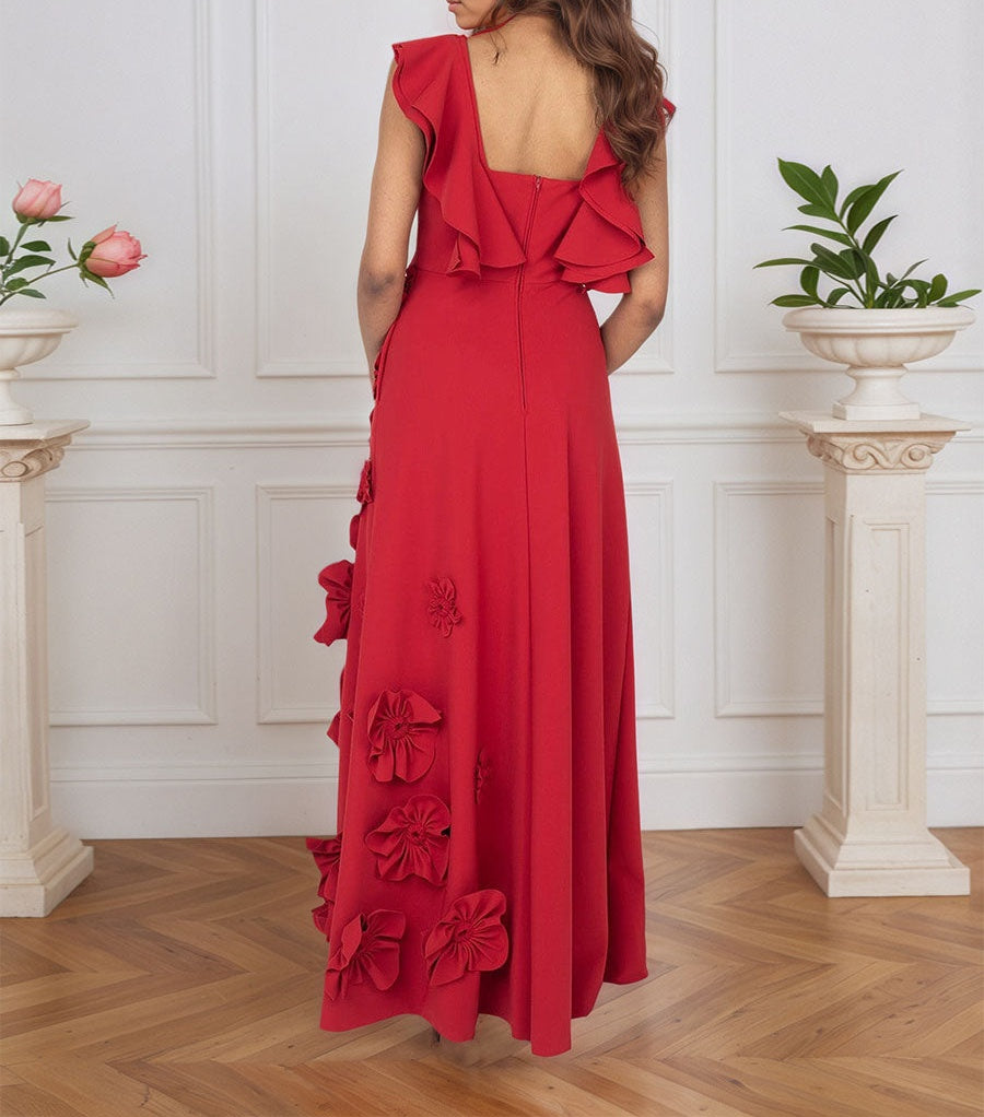 Lilac 3D Floral Sheath Formal Gown with Ruffle Sleeves