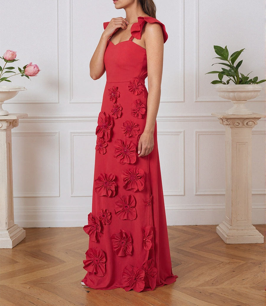 Lilac 3D Floral Sheath Formal Gown with Ruffle Sleeves