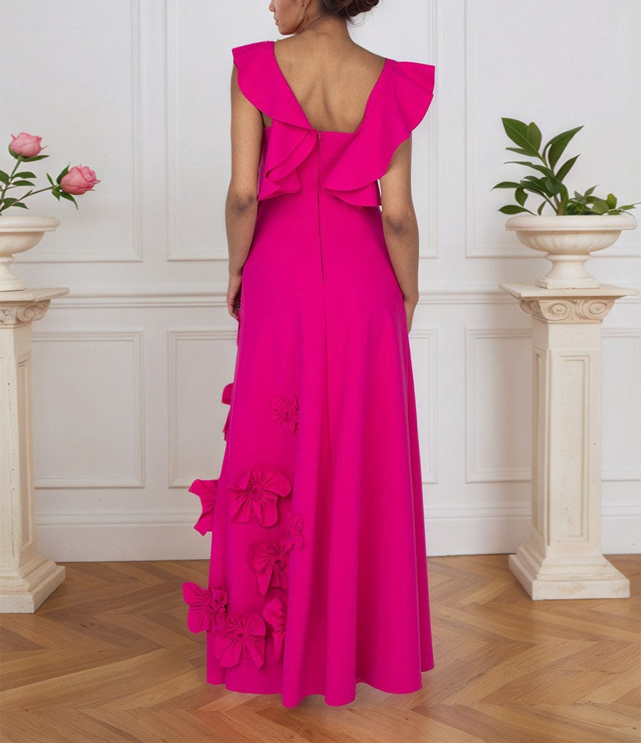 Lilac 3D Floral Sheath Formal Gown with Ruffle Sleeves