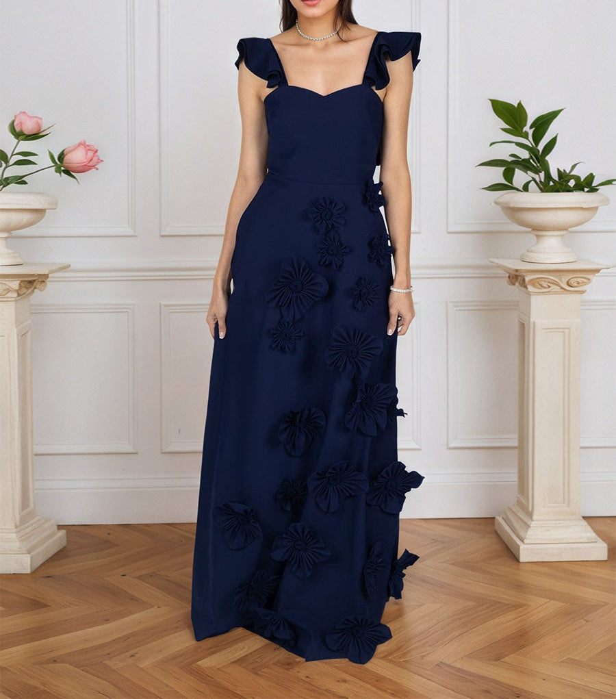 Lilac 3D Floral Sheath Formal Gown with Ruffle Sleeves